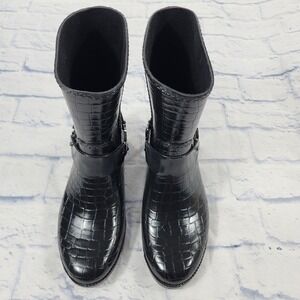 Michael Kors MK Boots WOMENS 10 Fulton Iconic Equestrian Rain Croc Embossed